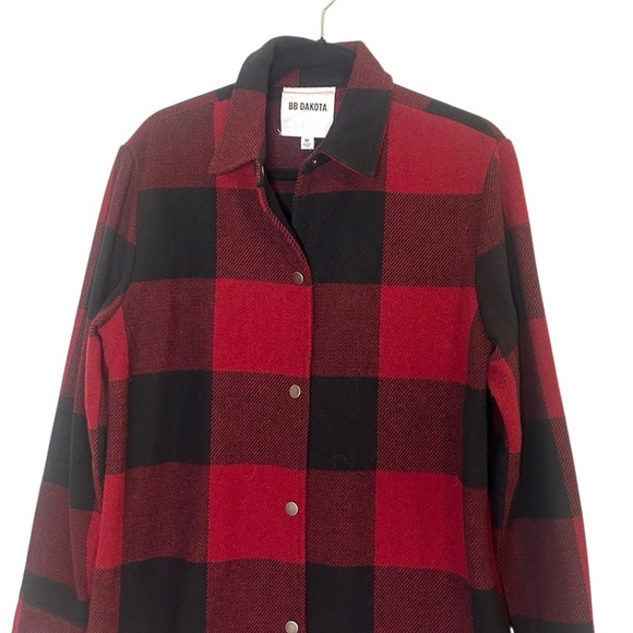 BB Dakota Eldridge Jacket- Red Plaid Brushed Wool Shacket- Size Medium - Picture 6 of 12